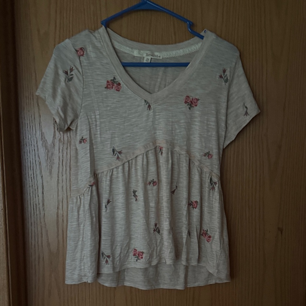 Floral Beige V-Neck Women's Top